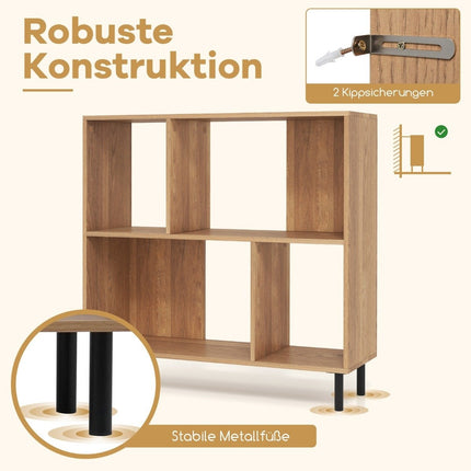 Bookcase with 4 compartments & metal legs standing shelf storage shelf natural