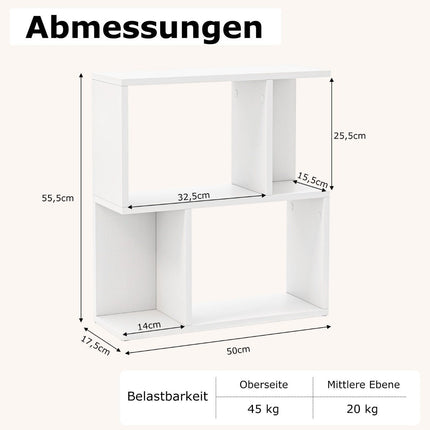 Bookcase with 4 compartments, side table, couch, bedside table, room divider, wood, 50 x 17.5 x 55.5 cm, white