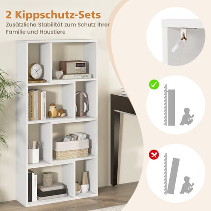 Bookcase with 4 levels, standing shelf with 8 compartments, cube shelf, 60 x 20 x 120 cm, white