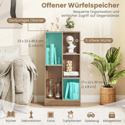 Bookcase with 5 compartments, standing shelf, cube shelf, office shelf, storage shelf, 50 x 24 x 104 cm, natural