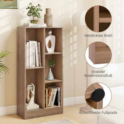 Bookcase with 5 compartments, standing shelf, cube shelf, office shelf, storage shelf, 50 x 24 x 104 cm, natural
