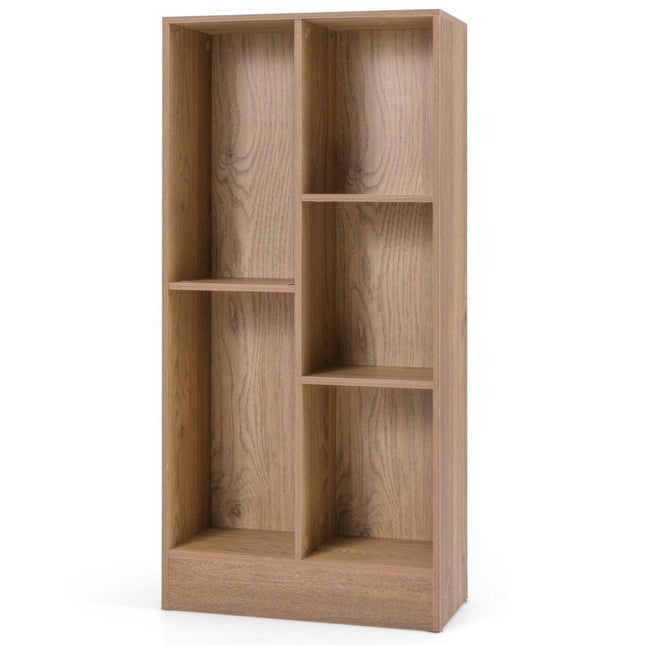 Bookcase with 5 compartments, standing shelf, cube shelf, office shelf, storage shelf, 50 x 24 x 104 cm, natural