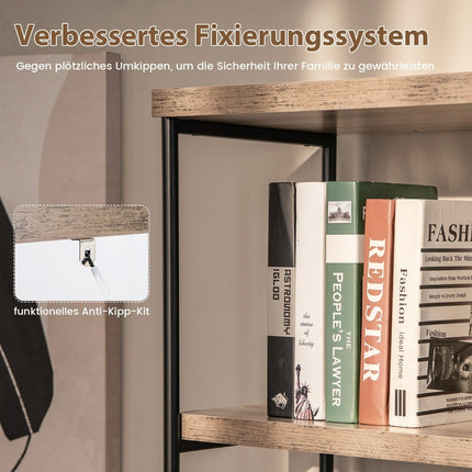 Bookcase with 5 levels & metal frame & industrial design standing shelf office shelf gray
