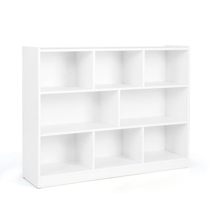 Bookcase with 8 compartments, 3-tier standing shelf for living room, 122 x 32 x 93 cm, white