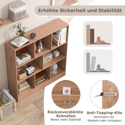Bookcase with 8 compartments, standing shelf with 3 levels, cube shelf, office shelf, storage shelf, 100 x 24 x 104 cm, natural