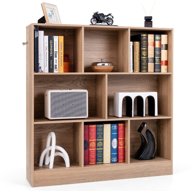 Bookcase with 8 compartments, standing shelf with 3 levels, cube shelf, office shelf, storage shelf, 100 x 24 x 104 cm, natural
