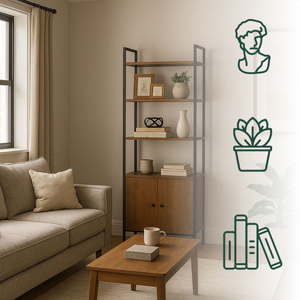 Bookcase with Storage, Adjustable Shelves, 4-Tier