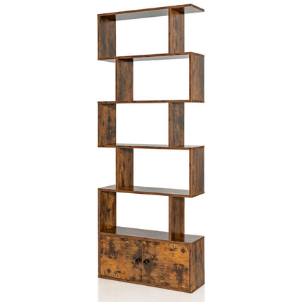 Bookcase with doors & 5 levels standing shelf made of wood 183 x 70 x 23 cm room divider brown