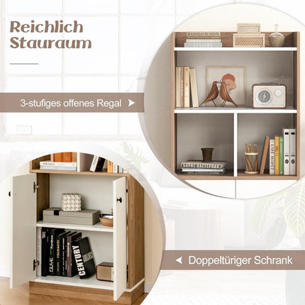 Bookcase with double door cabinet 3-tier standing shelf with open compartments 60 x 30 x 140 cm