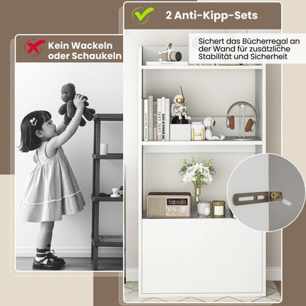 Bookcase with drawer, standing shelf with 2 compartments, office shelf made of wood, 55 x 29 x 105 cm, white