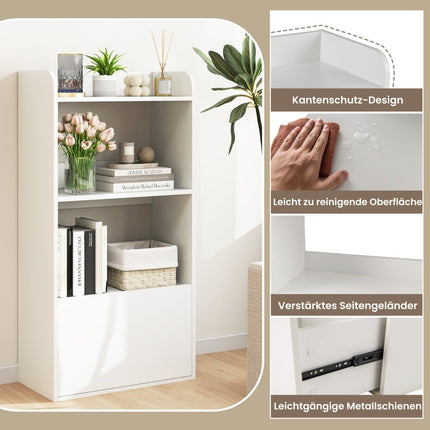 Bookcase with drawer, standing shelf with 2 compartments, office shelf made of wood, 55 x 29 x 105 cm, white