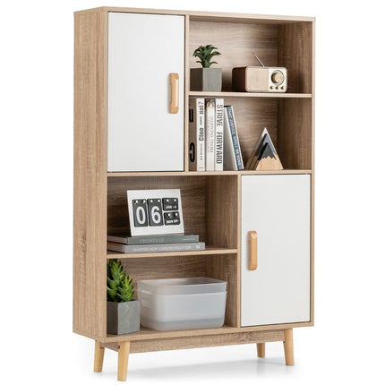 Bookshelf 4 Tier Bookcase with 2 Doors 4 Open Shelves 80 x 24 x 120 cm White