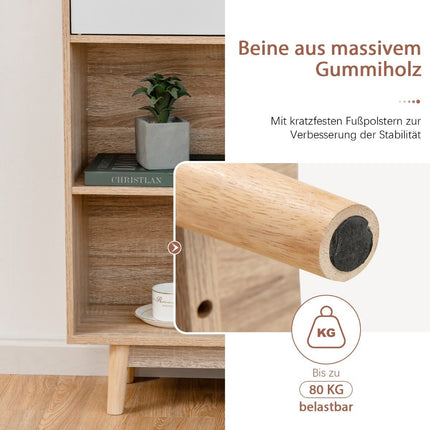 Bookshelf 4 Tier Bookcase with 2 Doors 4 Open Shelves 80 x 24 x 120 cm White