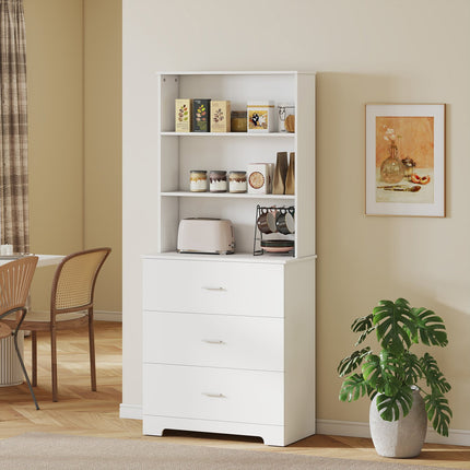 Bookshelf Cabinet with 3 Drawers, 3 Shelves, White, 79x39.5x180 cm