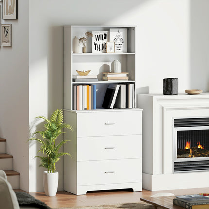 Bookshelf Cabinet with 3 Drawers, 3 Shelves, White, 79x39.5x180 cm