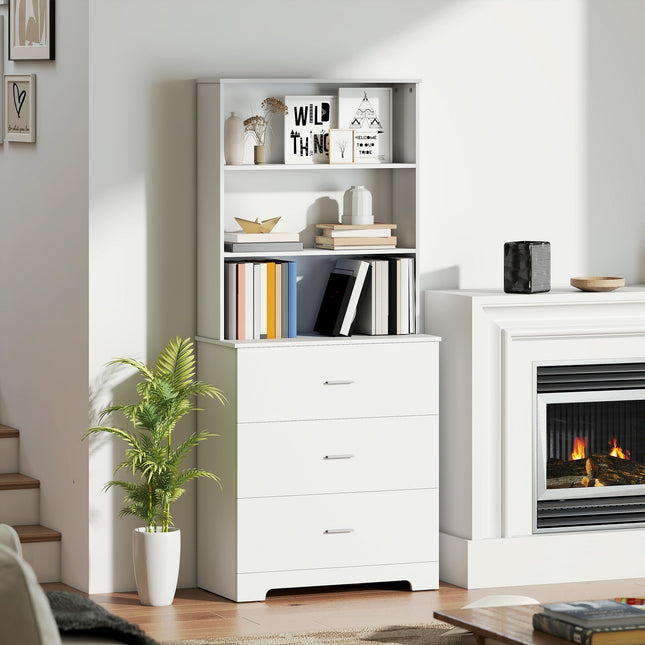 Bookshelf Cabinet with 3 Drawers, 3 Shelves, White, 79x39.5x180 cm