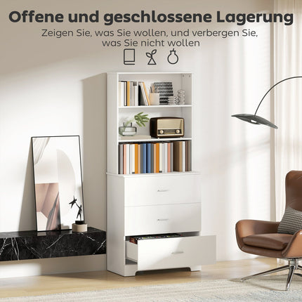 Bookshelf Cabinet with 3 Drawers, 3 Shelves, White, 79x39.5x180 cm