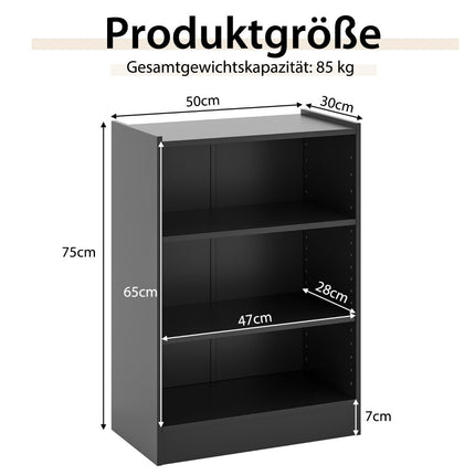 Bookshelf with 3 Adjustable Shelves, Black, 50x30x75 cm
