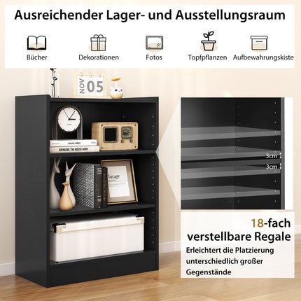Bookshelf with 3 Adjustable Shelves, Black, 50x30x75 cm