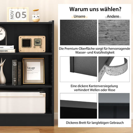 Bookshelf with 3 Adjustable Shelves, Black, 50x30x75 cm