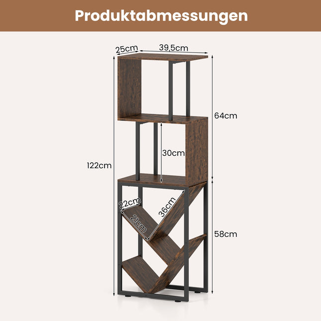 Bookshelf with 3 Open Shelves, Tree Design, 39.5x25x122cm