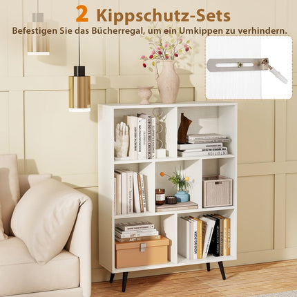 Bookshelf with 3 Tiers, Wood Legs – 80 cm, Anti-Tip Safety