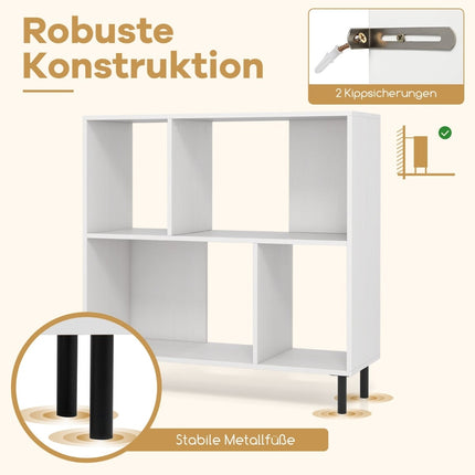 Bookshelf with 4 Shelves, Metal Legs, White, 90x30x90 cm
