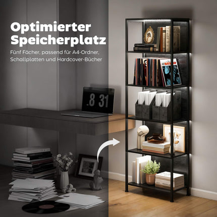 Bookshelf with 5 Shelves, LED Lighting, 7 Colors, Black