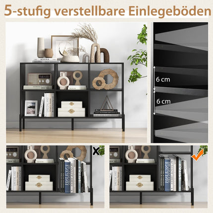 Bookshelf with 6 Adjustable Shelves, Metal Legs, Black