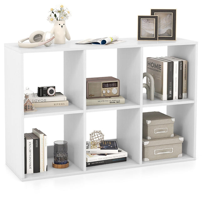 Bookshelf with 6 Open Shelves, White, Space-Saving Design