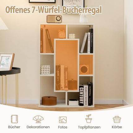 Bookshelf with 7 Shelves, White, 60 x 20 x 90 cm