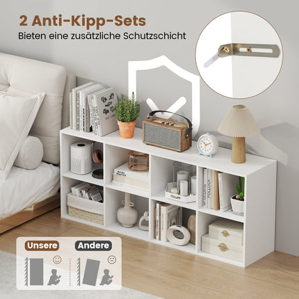 Bookshelf with 8 Compartments, 121.5 x 29 x 61 cm, White