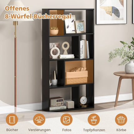 Bookshelf with 8 Compartments, 4 Tiers, 60x20x120 cm, Black