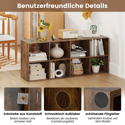 Bookshelf with 8 Cubes, 121.5 x 29 x 61 cm, Anti-Tip Safety