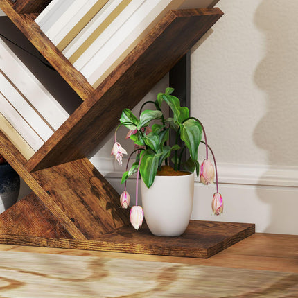 Bookshelf with 9 Tiers, Tree Design, Rustic Brown