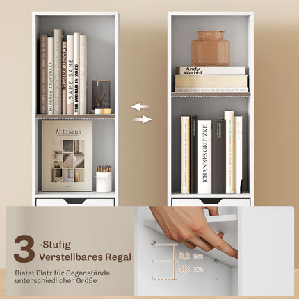 Bookshelf with Adjustable Shelves and Drawer, White