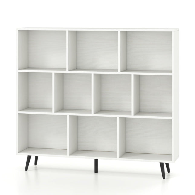 Bookshelf with Compartments, 3-Tier, Wood Legs, 120 cm