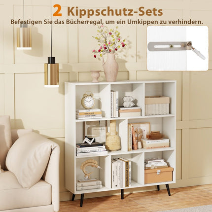 Bookshelf with Shelves, 3-Tier, Wood Legs, 100 cm