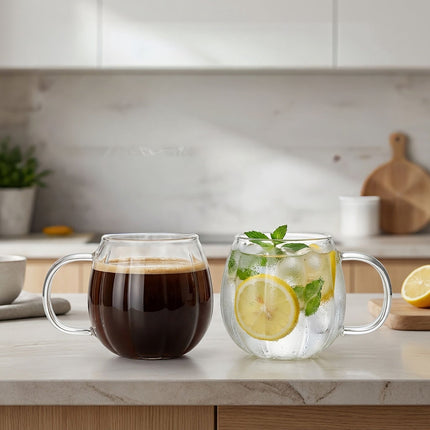Borosilicate Glass Cups with Handles, Set of 6