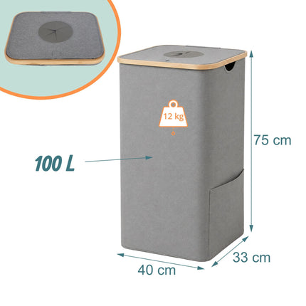Bottle Deposit Bin, 100L – Gray, Bamboo & Polyester