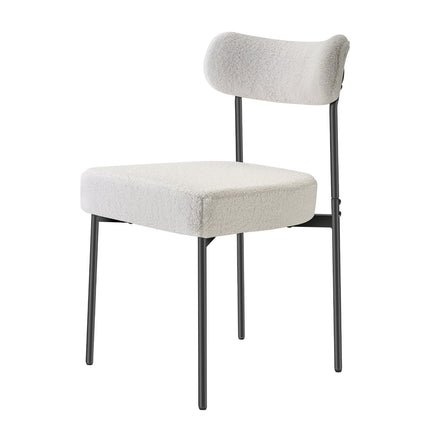 Boucle Dining Chairs Set of 2, White, Black Metal Legs