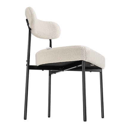 Boucle Dining Chairs Set of 2, White, Black Metal Legs