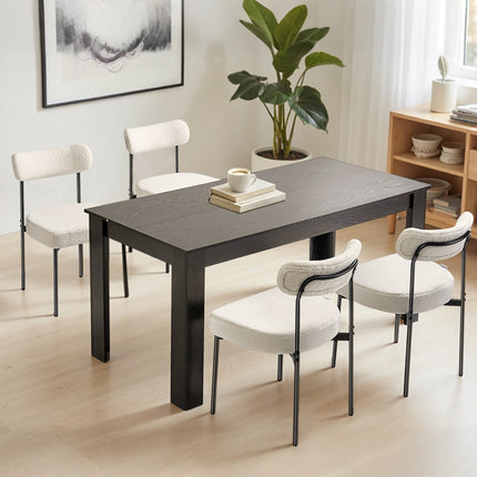 Boucle Dining Chairs Set of 2, White, Black Metal Legs