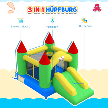 Inflatable bouncy castle for children with slide and net, 300x180x160 cm