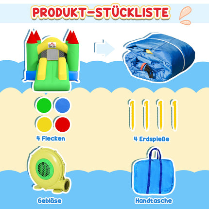 Inflatable bouncy castle for children with slide and net, 300x180x160 cm