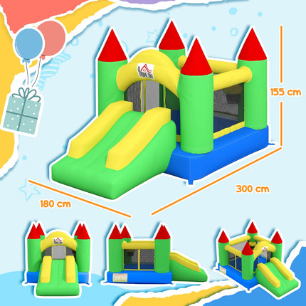 Inflatable bouncy castle for children with slide and net, 300x180x160 cm