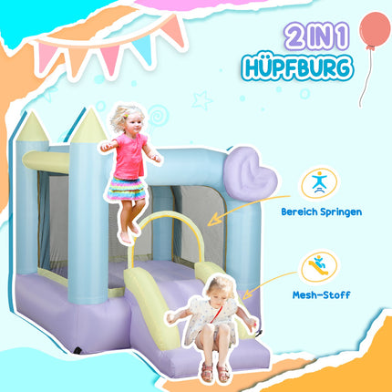 Inflatable bouncy castle with slide and fan for children 3-8 years
