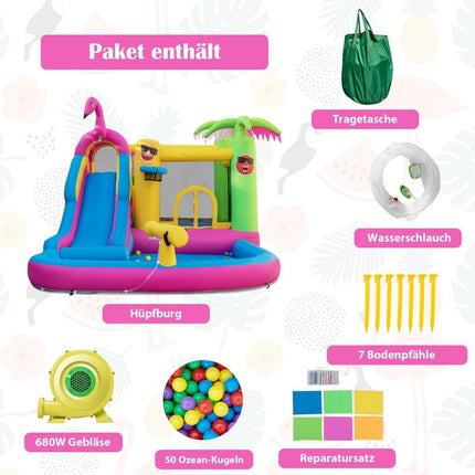 Bouncy castle with blower water park in flamingo theme 450 x 300 x 260 cm