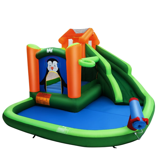 Bouncy castle with slide water park for wet & dry use 370 x 300 x 190 cm green