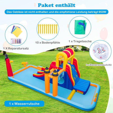 Bouncy castle with two slides, climbing wall, crawl space, water cannon & paddling pool 693 x 295 x 263 cm